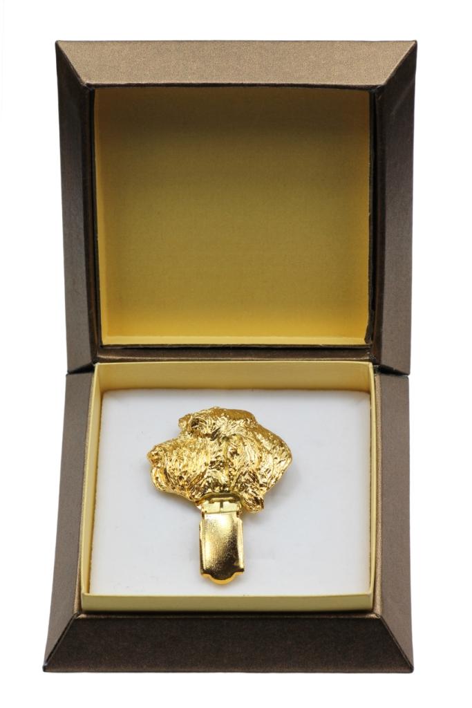 Grand Griffon Vendéen, Large Vendéen Griffon – Brooch with a clip, gold-plated holder for a start number | Art-Dog