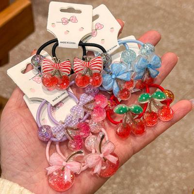 2 PCS Cartoon Cherry Bow Hair Bands for Girls Elastic Hair Ties Children Headwear Baby Hair Accessories Lovely