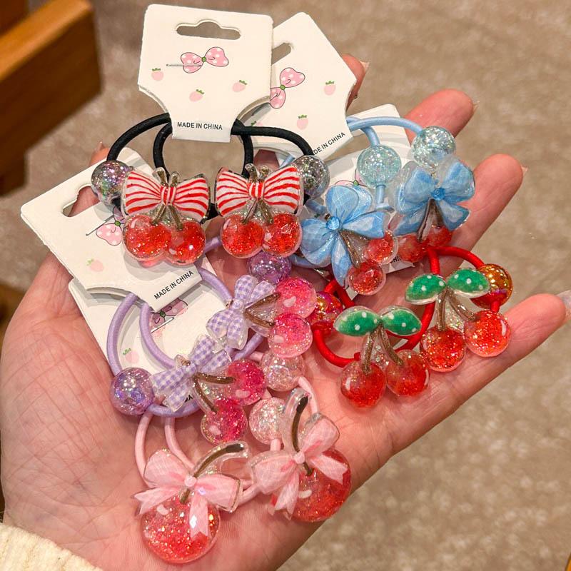 2 PCS Cartoon Cherry Bow Hair Bands for Girls Elastic Hair Ties Children Headwear Baby Hair Accessories Lovely