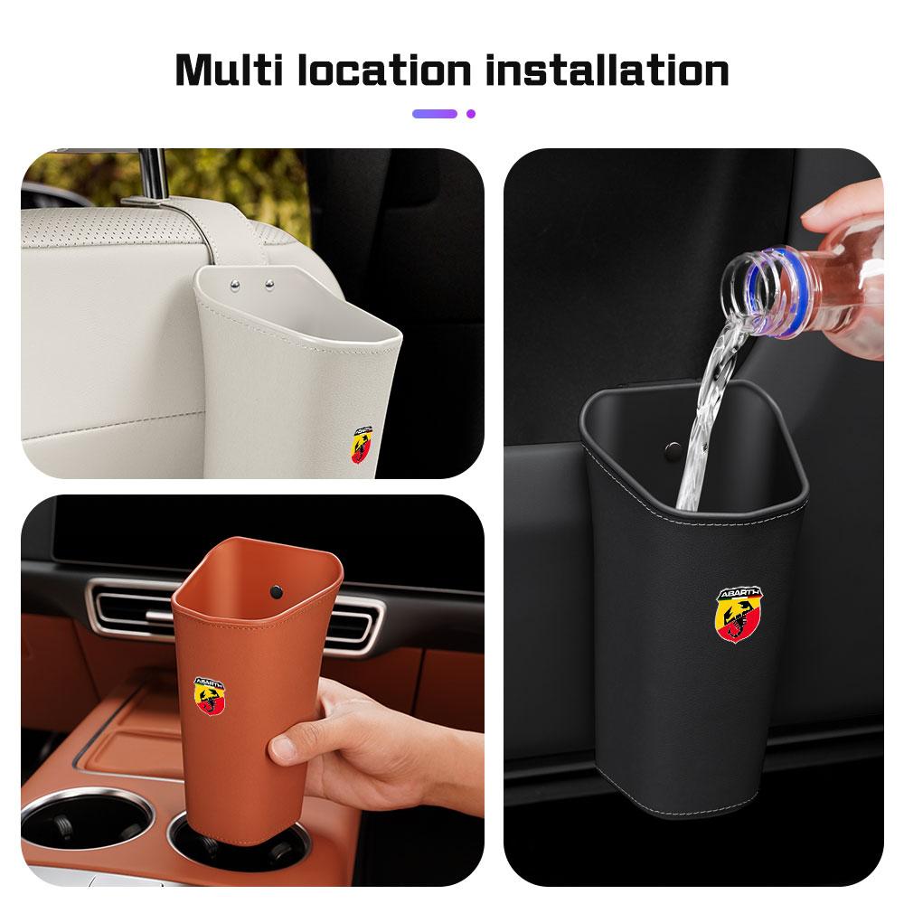 For Abarth 695 595 500 600e 124 500C 124 125 Leather Car Door Water Cup Holder Backrest Hanging Storage Box Waterproof Trash Can