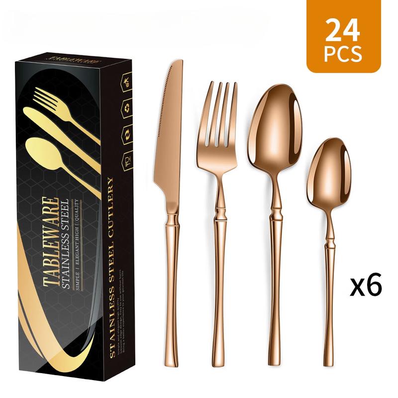 Lan Tuan 24-Piece Rose Gold Stainless Steel Cutlery Set