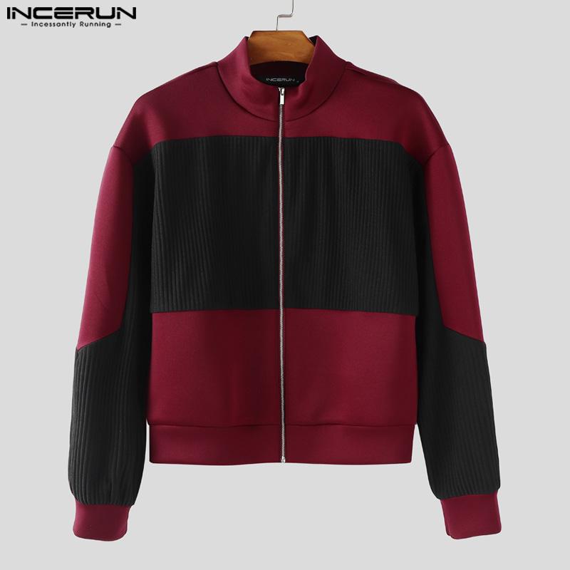 INCERUN Men Long Sleeve Stitching Zipper Up Texture Jackets Short Coats