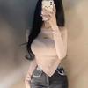 Pure Desire Spice Girl Hanging Neck One-word Collar Off-the-shoulder Hollow Long-sleeved T-shirt Women's Careful Machine Tight Irregular Short Top