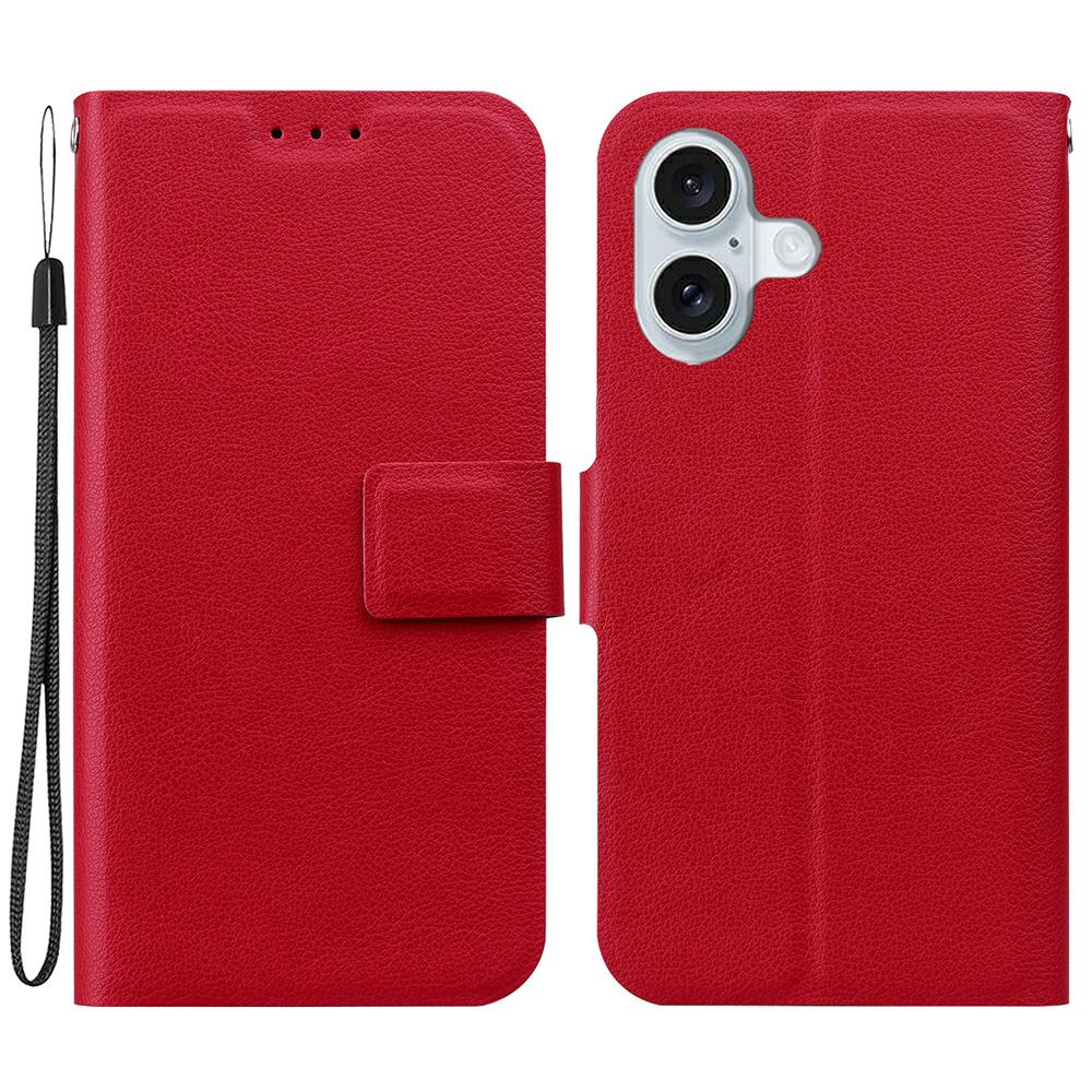 

For iPhone 16 Plus Case Ultra-Thin PU Leather+TPU Phone Cover with Card Slot Red