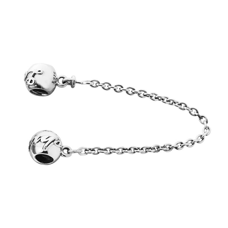 Genuine 925 Sterling Silver Love Always Safety Chain Charm Beads for Jewelry Making Fits Original Bracelet