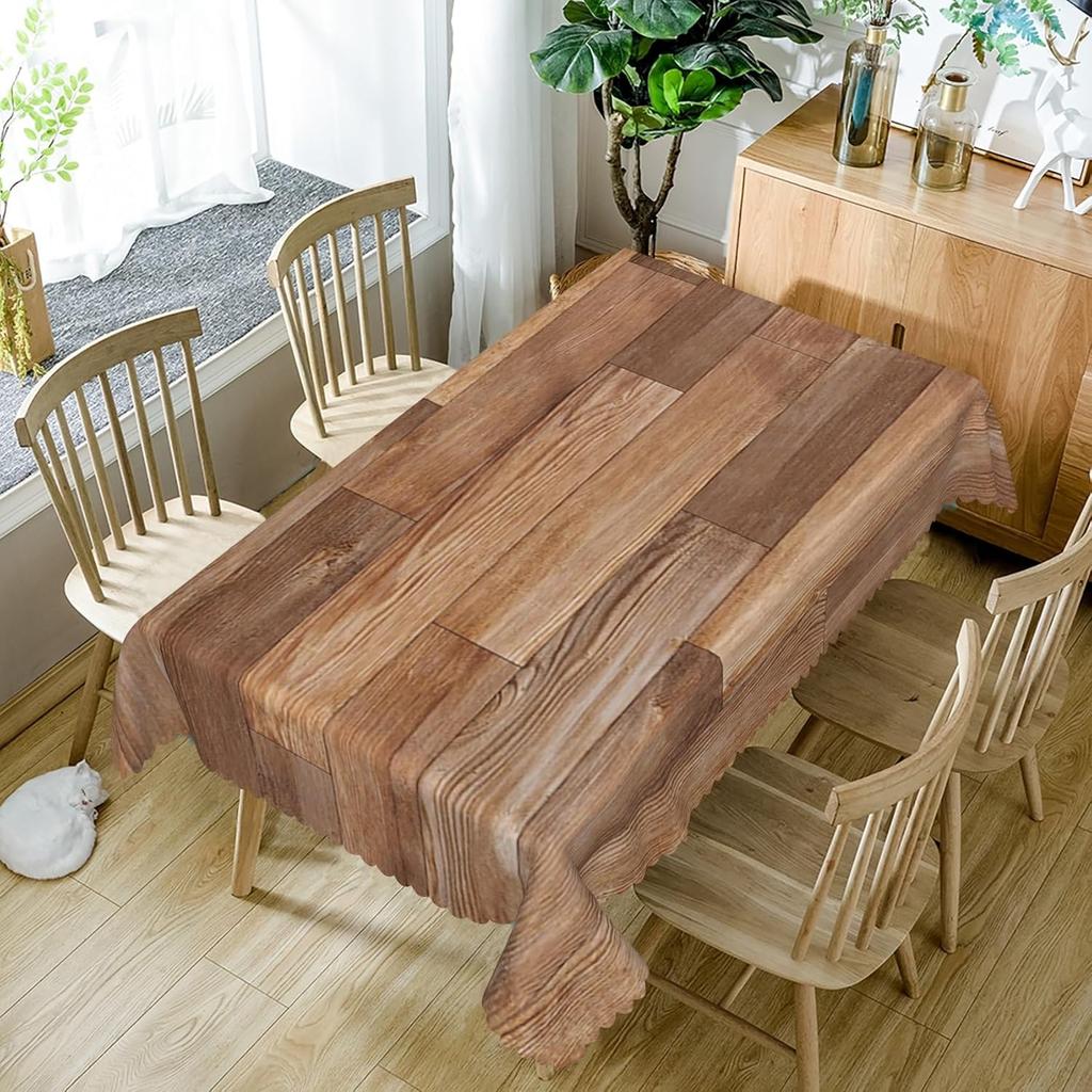 Vintage Wood Grain Rectangle Waterproof Tablecloth Table Decor Reusable Farmhouse Kitchen Dining Tablecloth Holiday Party Decor