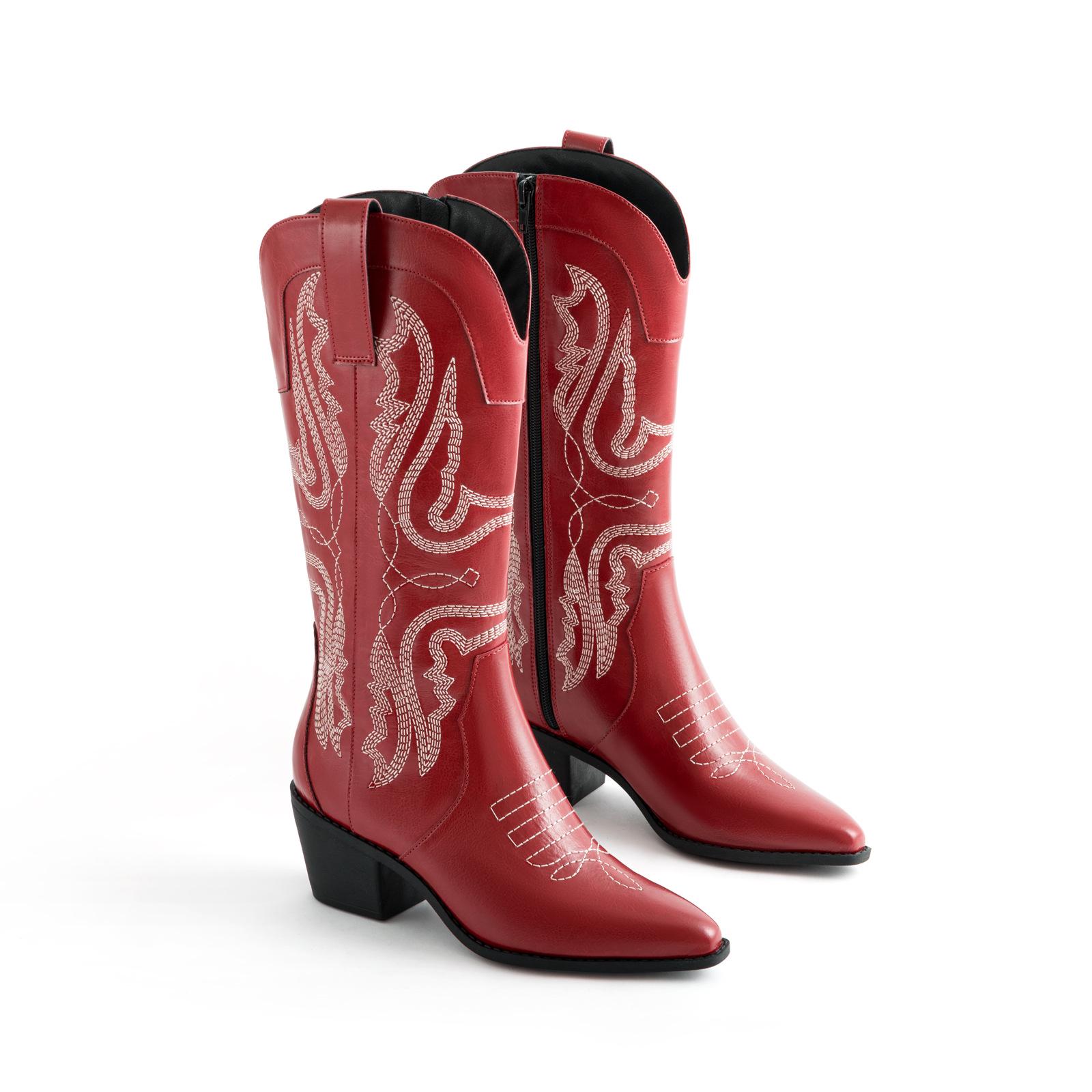 Korean Style Embroidered Western Cowboy Boots: