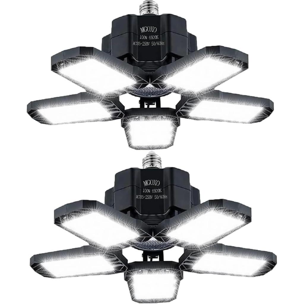 MGOXO Garage Light 100W LED Ceiling Light Energy Saving Pendant Light High Power Super Bright 6500K Daylight White Foldable Transformable Ceiling