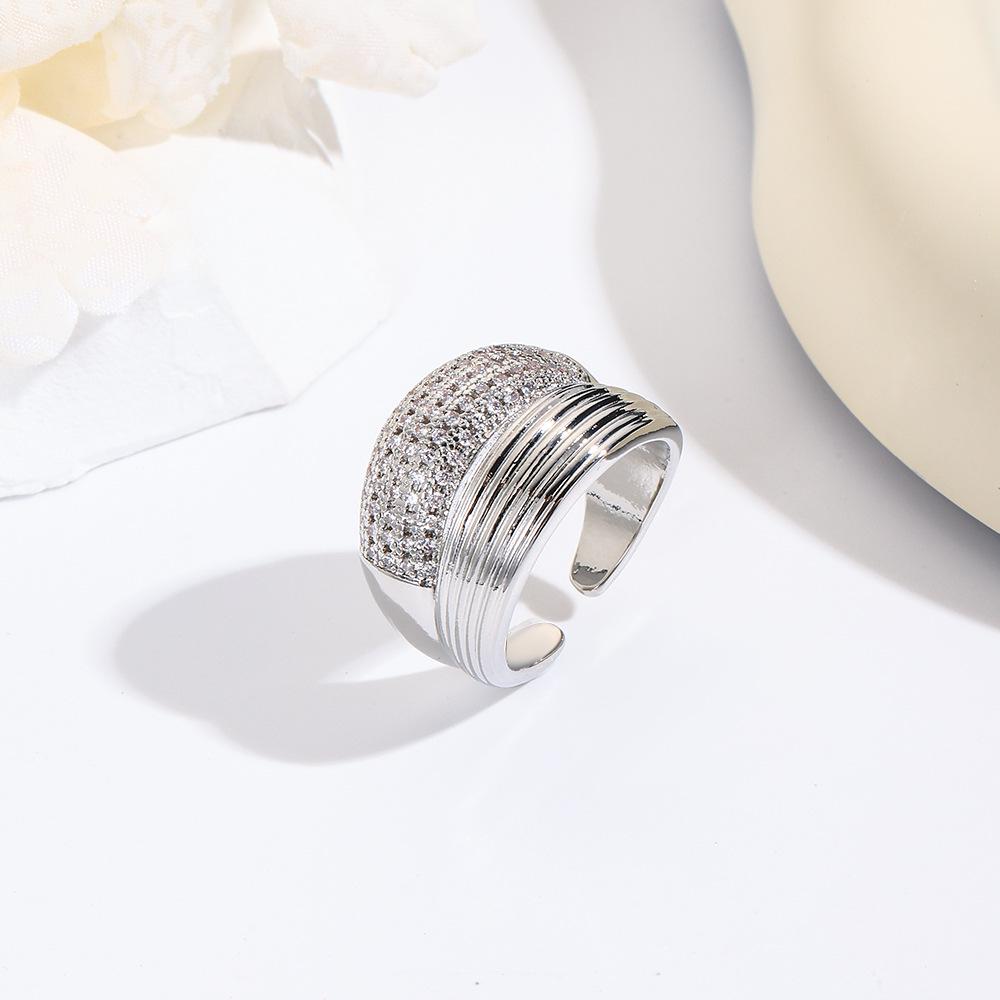 18k Gold-Plated Unisex Double Layer Open Ring with Hip-Hop Line Pattern