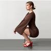 2025 Fashion Women Sexy Bodycon Bell Sleeve Dress Spring Summer New Elegant Slim Fit High Waist Printed Short Skirt