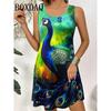 Women's Peacock Print Sleeveless Dress Summer Animal Pattern Vest Dresses A-Line Casual Wear Vacation Style Outdoor Loose Dress