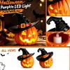 Weighted Solid Resin Figurines Halloween Pumpkin Ornament with Witch Hat, Jack O Lantern Decorative Lamp, Atmospheric Room Accessories Spooky