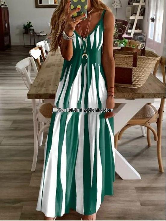 2023 Women's Summer Cross-Border Fashion Loose Color Block Camisole Dress