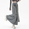 Damen Grau Hohe Taille Weites Bein Culotte Vorne Bindegürtel Locker Lässig Lange Hose Tägliche Streetwear Röcke