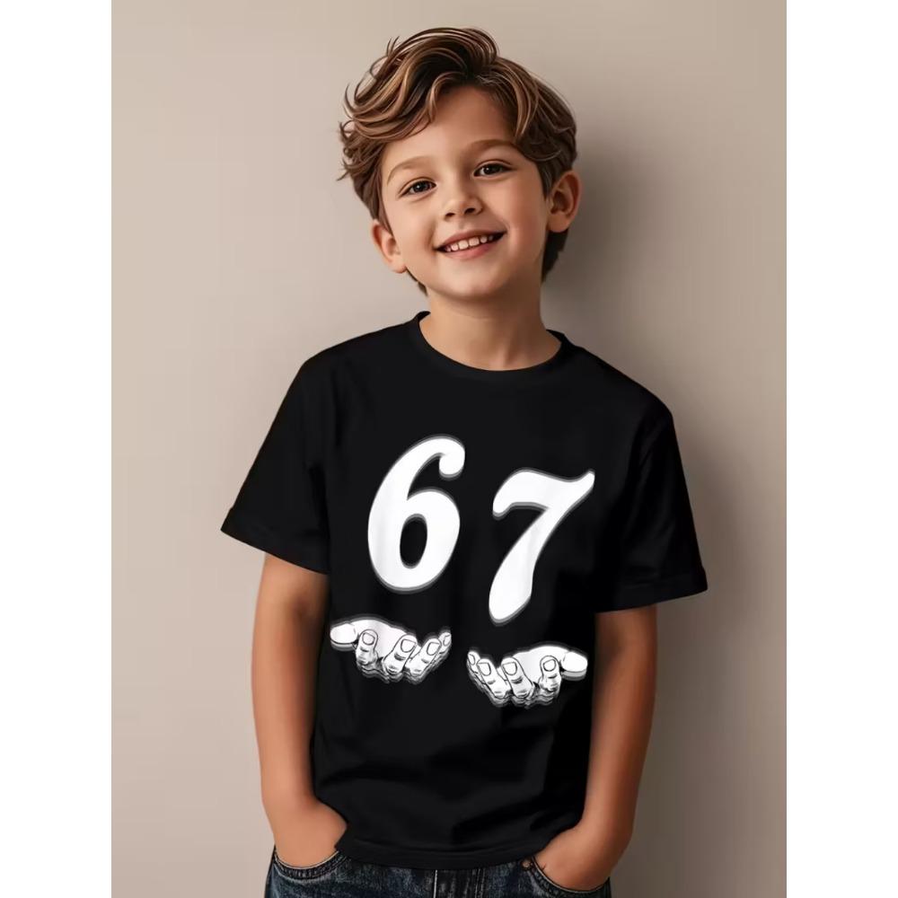 Fashion Men and Women's T-shirt Funny Digital 6 7 Print T-shirt Loose Short Sleeve Tops Summer Casual Kids Clothing