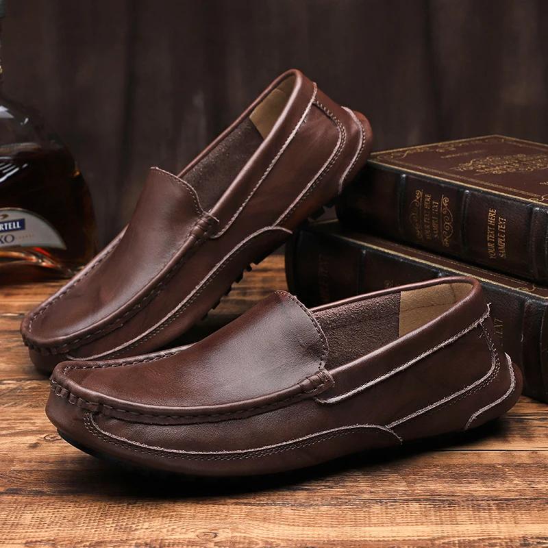 Mocassini da Uomo Vera Pelle Scarpe Casual da Uomo Classiche Scarpe da Barca Calzature da Uomo Leggere Taglie Forti 38-48