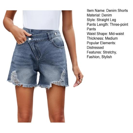 Women's Mid Rise Ripped Jean Shorts Casual Distressed Stretchy Denim Shorts Summer Frayed Hem Short Pants