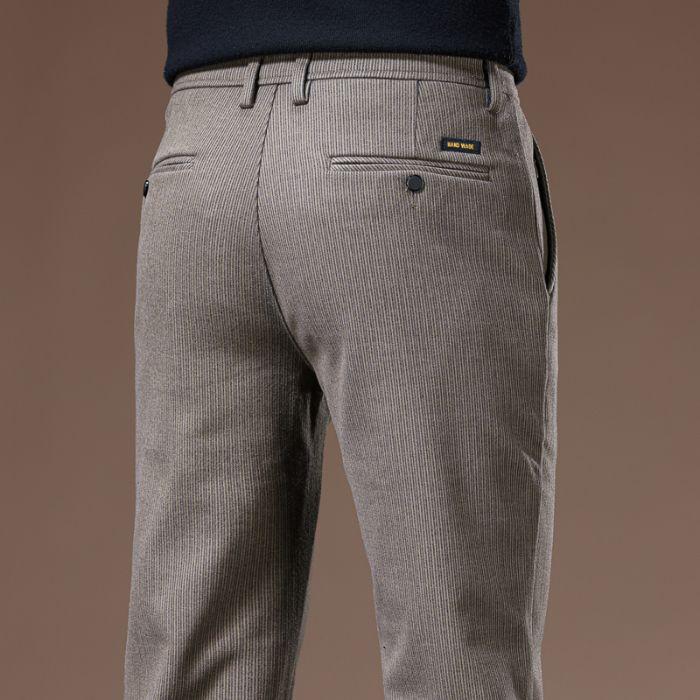 Men's High-End Slim Fit Woolen Trousers - Autumn/Winter Collection, Elastic Straight Leg, Light Luxury Casual Style.