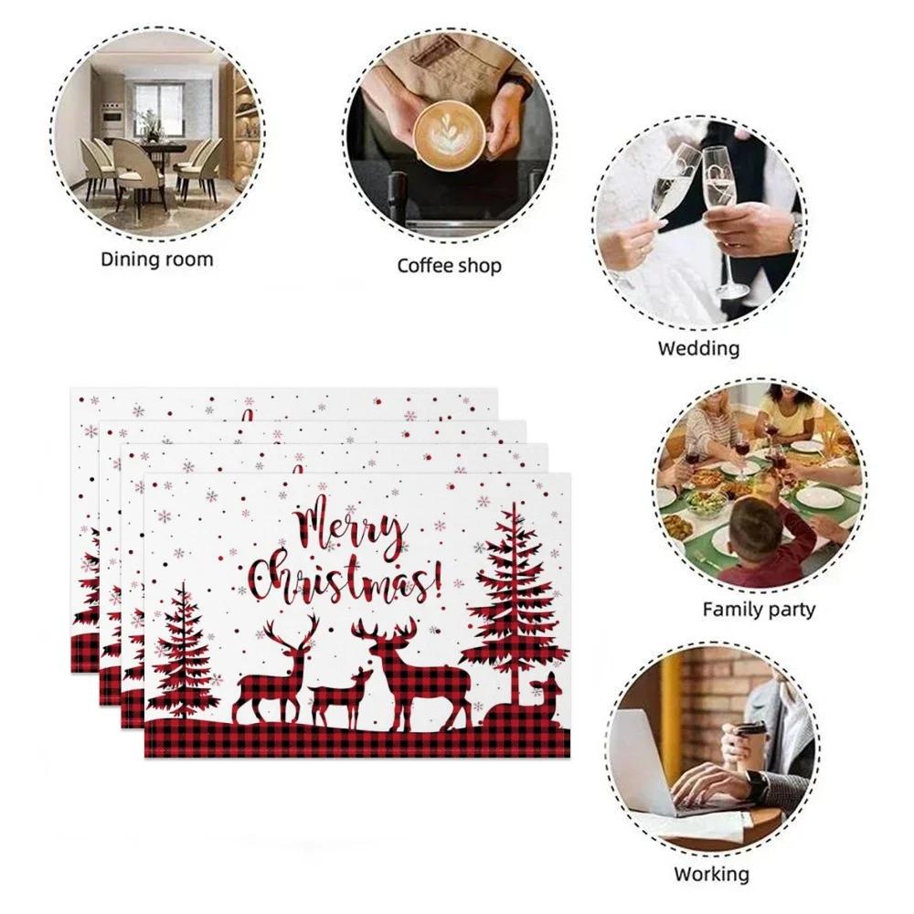 Christmas Placemats Santa Claus Milu deer Xmas tree Home Winter Table Seasonal Merry Christmas Family Party Restaurant Decor