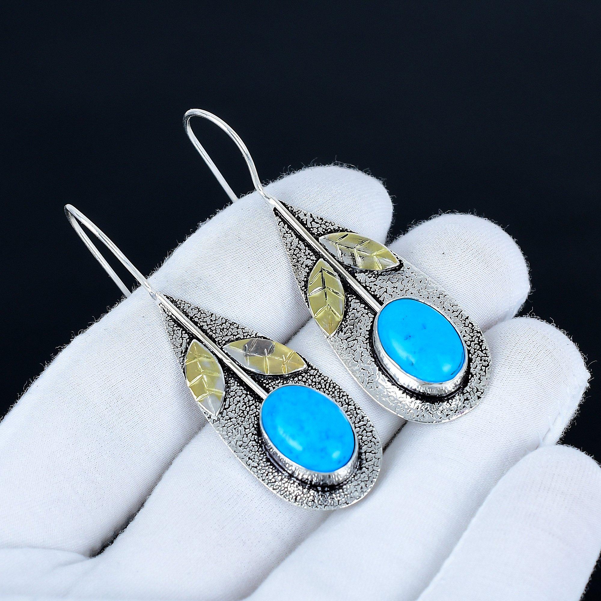 

Sleeping Turquoise Gemstone Earrings, 925 Sterling Silver Earrings, Handmade Silver Earrings For Gift, Turquoise Dangle Earrings Engagement Gift 6 Cm
