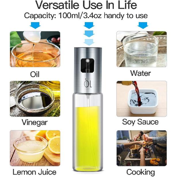 Oil Sprayer for Cooking, Olive Oil Sprayer Mister of Nozzle Upgraded, no Dribbles, Mist More Exquisite, 3.4OZ Capacity Food-Grade, Versatile Glass