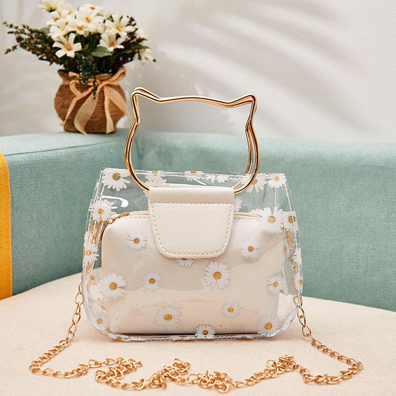 

Little chrysanthemum printed transparent jelly bag new temperament sweet and cute girl small bag lady bag белый
