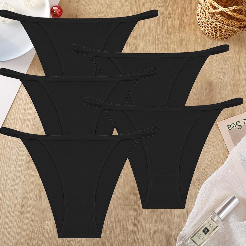FINETOO 5 ks/Sada Dámské Tanga Bavlněný Rozkrok Kalhotky Nízký Pas G-String Sexy Neviditelné T-back Kalhotky Prodyšné Bezešvé Spodní Prádlo