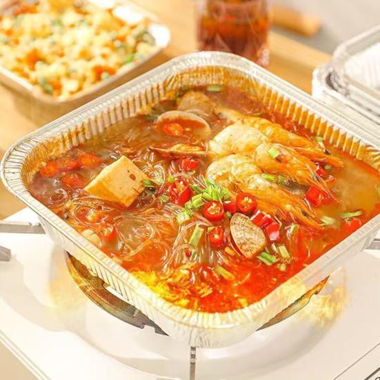 10 Pcs Tin Foil Box Disposable Aluminum Foil Pans with Temperature Lock Insulation Cover for Baking Cakes Pies Casseroles Oven Safe Easy Clean Food