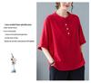 Plus Size Summer Cotton Linen Short-Sleeve Set for Middle-Aged Women - Fashionable Casual Two-Piece Outfit