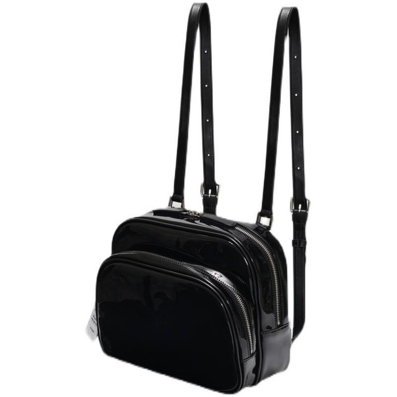 Mini Zaino Nero alla Moda Donna Borsa Lucida Zaino in Pelle Monocolore Per Ragazze Compatto da Donna Casual Zaino a Doppia Spalla