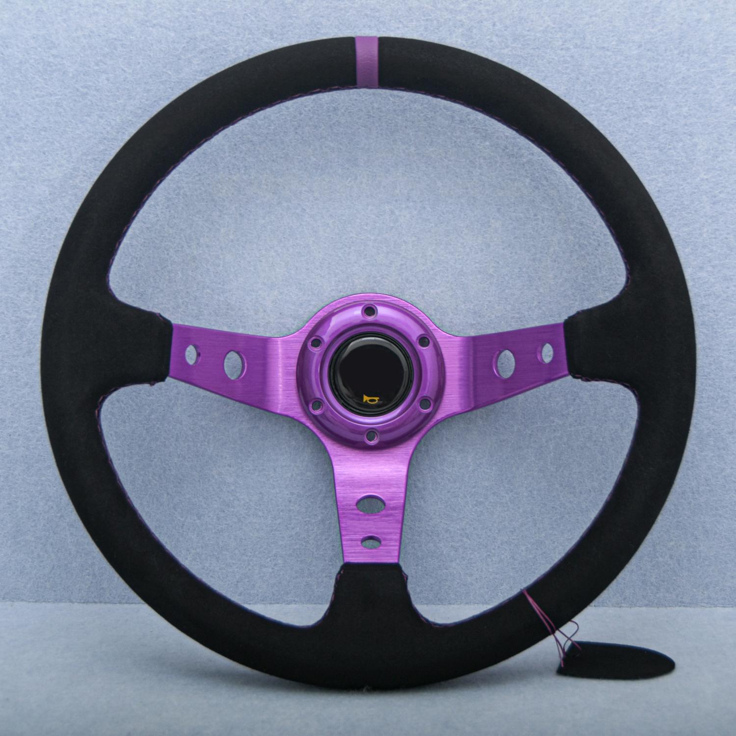 JDM 14inch Universal Suede Leather Steering Wheel Purple Spoke Deep Drifting Race Sports Steering Wheel O--