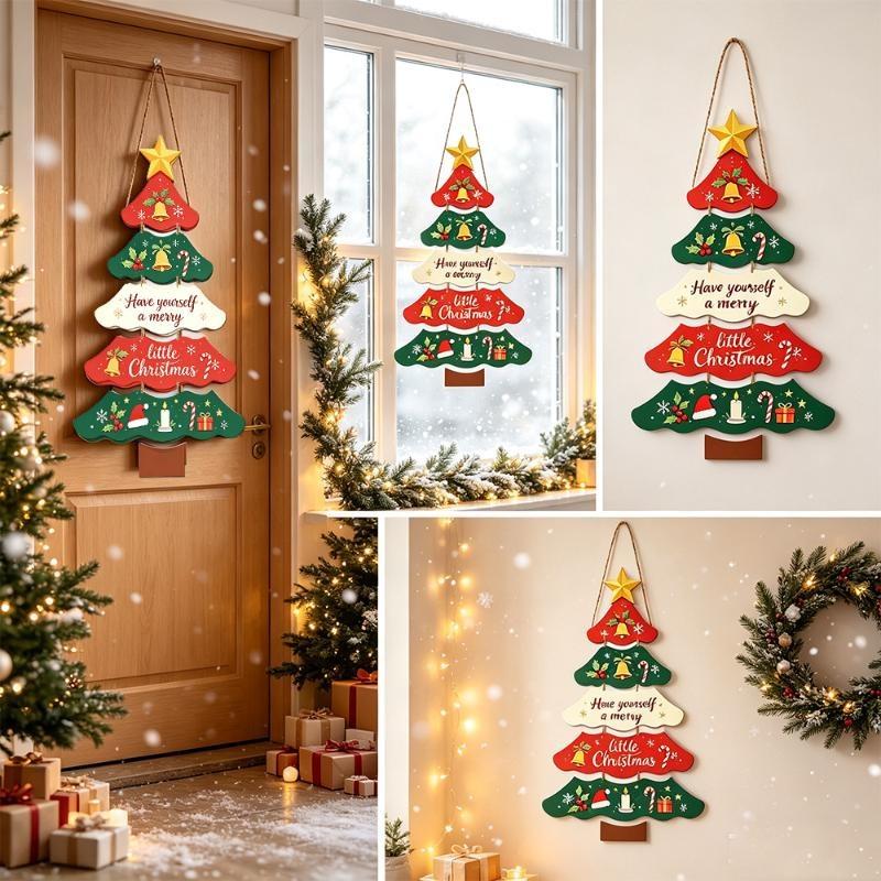 Cute Christmas Tree Paper Hanging Ornament Festive Door Wall Sign For Porch Window Xmas Holiday Home Decoration