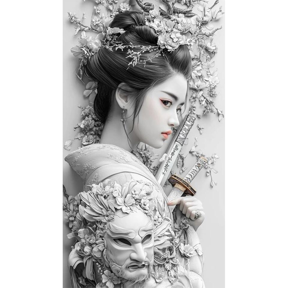 Sakura Pavilion Landscape and Japanese Women's DIY Full Diamond Decorative Painting Diamond Mosaic Cross Embroidery Set