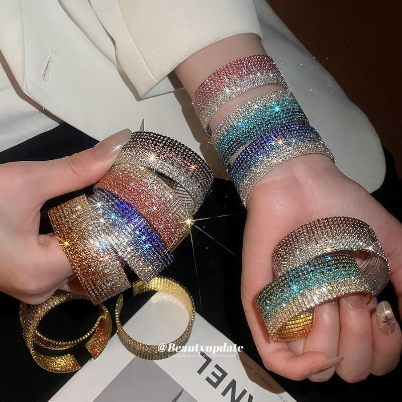 Diamond sparkle~ diamond-encrusted multi-layer round gradual change opening bracelet design sense niche bracelet fashionable exquisite jewelry