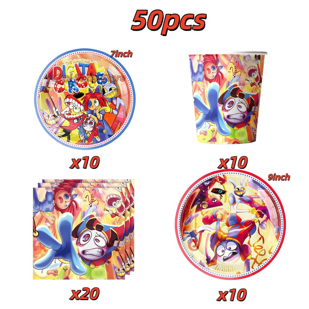 Amazing Tableware Birthday Party Decoration Digitaled Circus Balloon Banner Cake Topper Party Supplies Baby Shower Decor Gifts