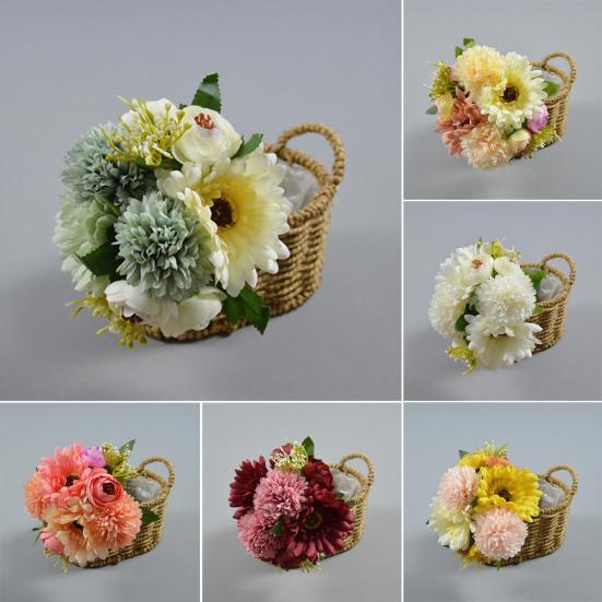 Künstlicher Chrysanthemen-Kugelblumen-Strauß Gemischte Kunstseiden-Hortensienblumen mit Chrysanthemen-Pfingstrosen für Brautstrauß Hochzeitsfeier Floristik