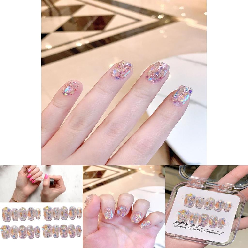 Handmade Aurora Flashing Rhinestone Disco Glitter Nail Sticker Candy Paradise Ultra-short Gradient Xs S M L