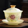 Premium Jade Porcelain Gaiwan Tea Set - Large Capacity, Three-Piece Hovering Brewer for Home Use and Souvenir Gifts