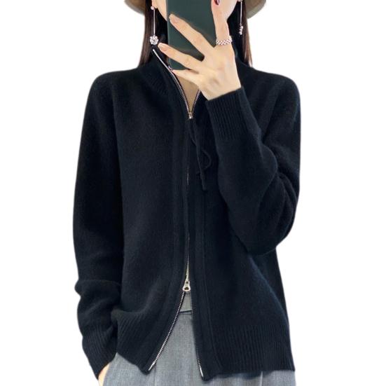 

Женский трикотажный свитер, пальто с высоким воротником, длинным рукавом, двойной застежкой-молнией, осень-зима чёрный