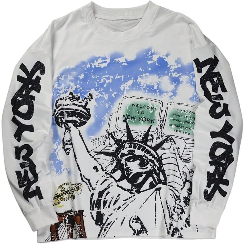 Verdusa Herren Langarm T-Shirts mit Buchstaben-Grafik Streetwear Rundhalsausschnitt Drop Shoulder