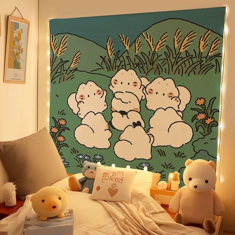 Cartoon Kitten Dessert Cake Tapestry Wall Decoration Living Room Background Wall Room Decoration Home Decoration
