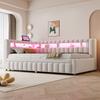 Upholstered Bed Pull-Out Sofa 90*200 Cm, With LED Lighting, Headboard and Backrest, Stripe, USB Charging Port, Velvet Beige, Old SKU LDU00422AAA