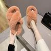 Crossed Plush Thermal Bathroom Casual slippers for Women Platform Anti-slippery Fur Lady Shoes