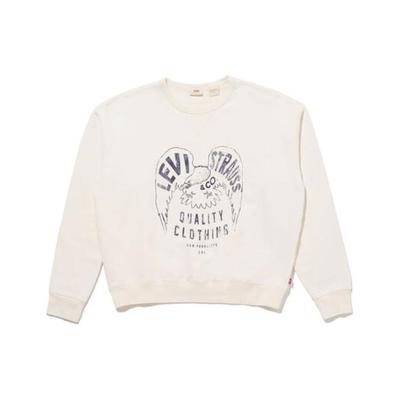 Levis Crew Neck Pullover Logo Embroidery Print Long Sleeve Sweatshirt Women Sweatshirt White A7288-0012