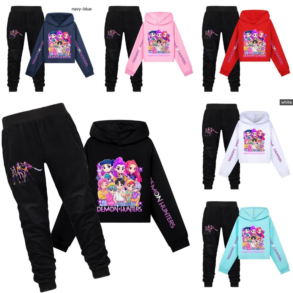 Hunters Demon Kpop Pattern Print Kids Hoodie Pants Set Fashion Gift Clothing