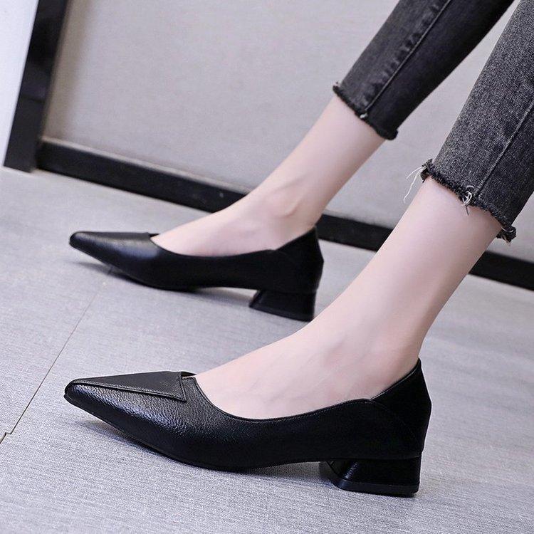 Black Chunky Heeled Women Shoes Square Heel Leather Shoes Pumps Zapatos De Mujer Fashion Designer Office Ladies