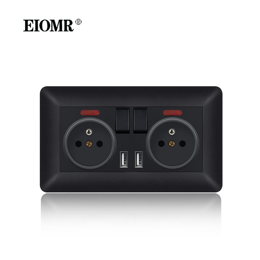 EIOMR France Standards Grounded Wall Socket 16A 250V with USB and Type-C Port Quality Curved Flame Retardant Panel Power Socket