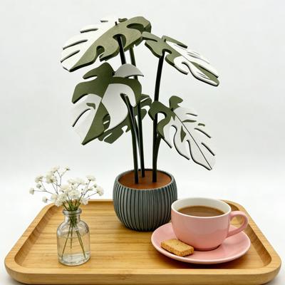 1 Set 3D-gedruckter Monstera-Blatt-Untersetzer Hitzebeständiger Untersetzer mit tropischen Blättern Hitzeschutzmatte Küchenarbeitsplatte Kaffeetassenhalter Esstisch
