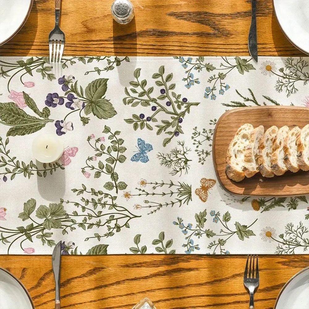 Fashion Floral Pattern Table Runner Heat Insulation Linen Flower Table Cloth Butterfly Vintage Tea Table Decorative Cloth