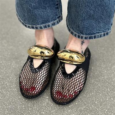 New Women Ballet Flats Hollow Out Mesh Walking Loafers Ladies Mary Janes Round Toe Dance Shoes Espadrilles Summer Sandals